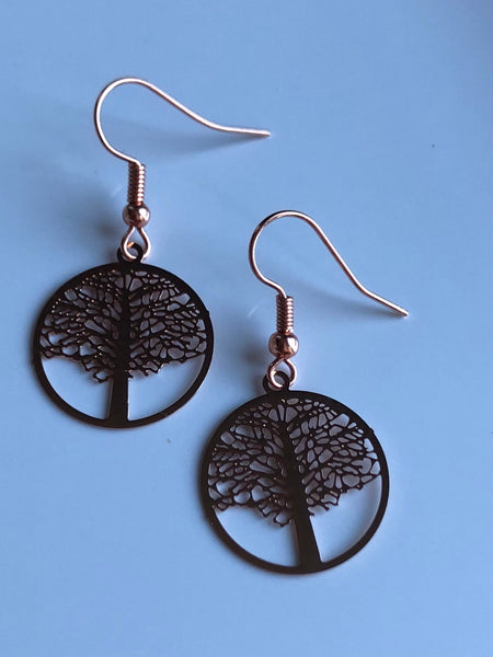 Boucles d’oreilles arbre de vie rose gold Comme un ange