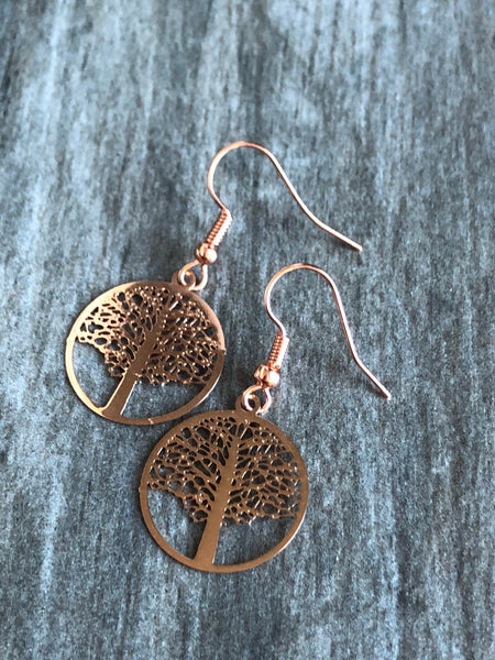 Boucles d’oreilles arbre de vie rose gold Comme un ange