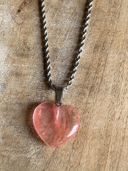 Collier argent breloque coeur rose transparent Comme un ange