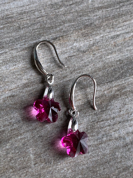 Boucles d’oreilles argent et pierre rose fleur Comme un ange