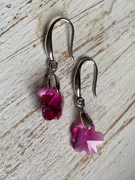 Boucles d’oreilles argent et pierre rose fleur Comme un ange