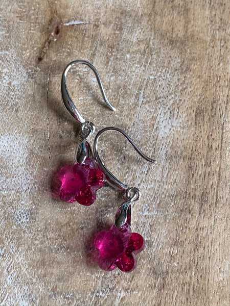 Boucles d’oreilles argent et pierre rose fleur Comme un ange