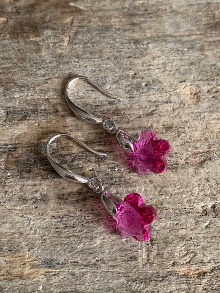 Boucles d’oreilles argent et pierre rose fleur Comme un ange