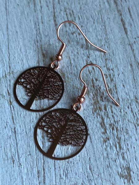 Boucles d’oreilles arbre de vie rose gold Comme un ange