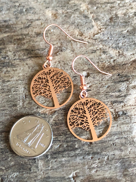 Boucles d’oreilles arbre de vie rose gold Comme un ange