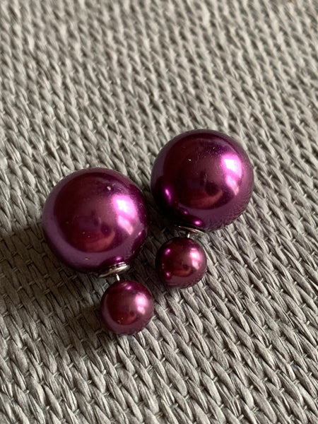 Boucles d’oreilles style double boule mauve lustré Comme un ange