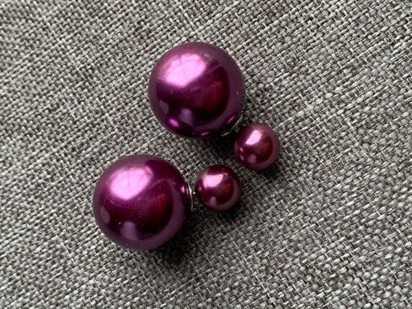 Boucles d’oreilles style double boule mauve lustré Comme un ange