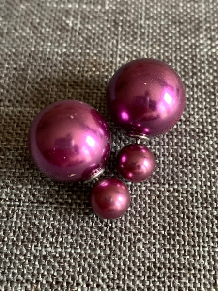 Boucles d’oreilles style double boule mauve lustré Comme un ange