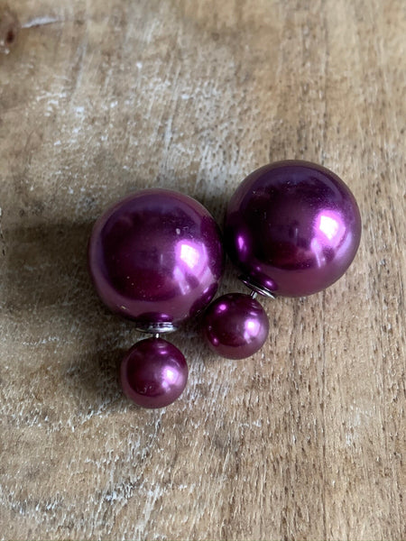 Boucles d’oreilles style double boule mauve lustré Comme un ange