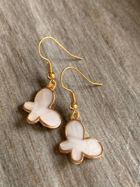 Boucles d’oreilles papillon blanc et or Comme un ange
