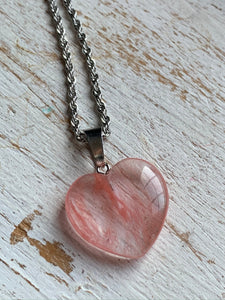 Collier argent breloque coeur rose transparent Comme un ange