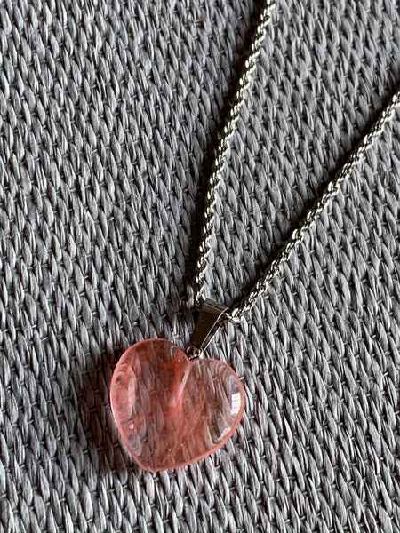 Collier argent breloque coeur rose transparent Comme un ange