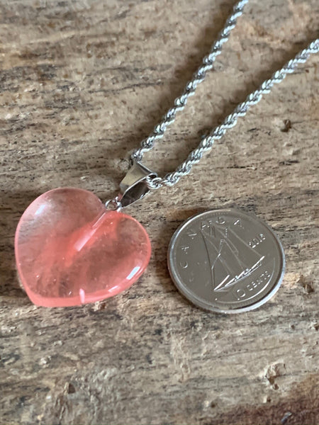 Collier argent breloque coeur rose transparent Comme un ange