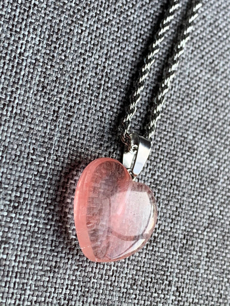 Collier argent breloque coeur rose transparent Comme un ange