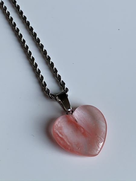Collier argent breloque coeur rose transparent Comme un ange