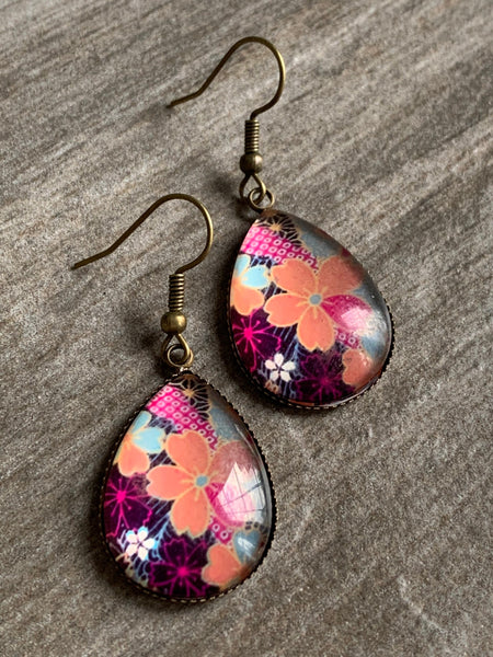 Boucles d’oreilles breloque de verre fleurs Comme un ange