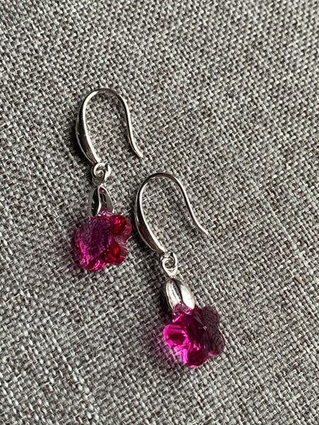 Boucles d’oreilles argent et pierre rose fleur Comme un ange