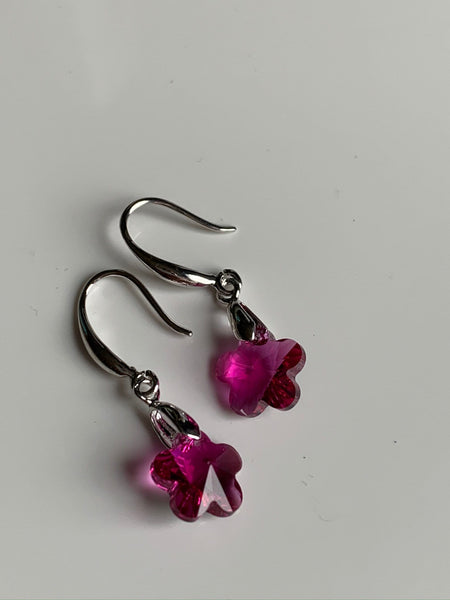 Boucles d’oreilles argent et pierre rose fleur Comme un ange