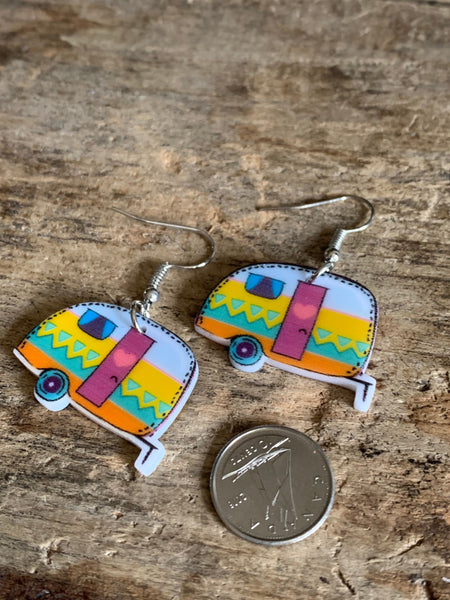 Boucles d’oreilles roulottes camping colorées Comme un ange