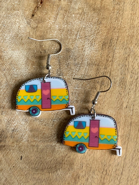 Boucles d’oreilles roulottes camping colorées Comme un ange