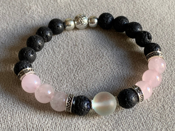 Bracelet pierre  et pierre de lave noir bijoux diffuseur aromathérapie Comme un ange