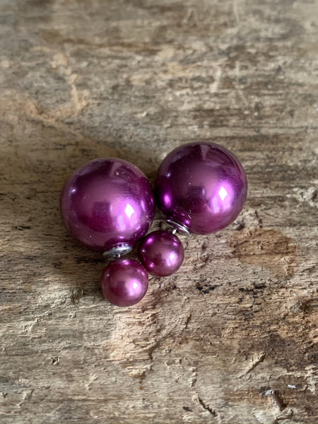 Boucles d’oreilles style double boule mauve lustré Comme un ange