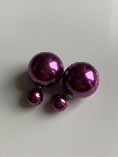 Boucles d’oreilles style double boule mauve lustré Comme un ange