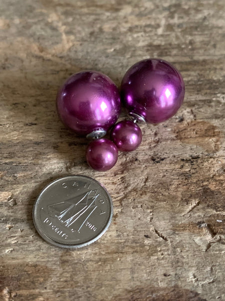 Boucles d’oreilles style double boule mauve lustré Comme un ange