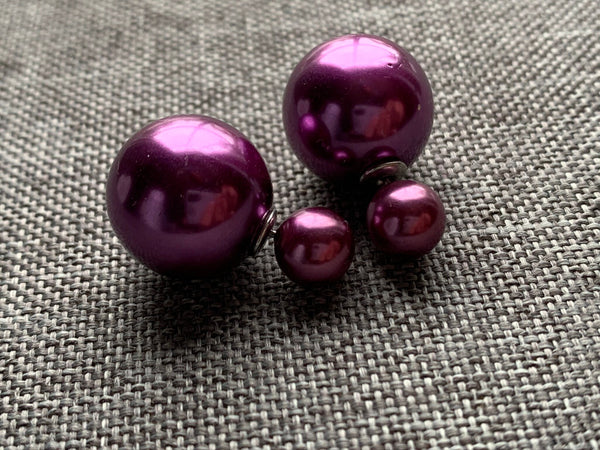 Boucles d’oreilles style double boule mauve lustré Comme un ange