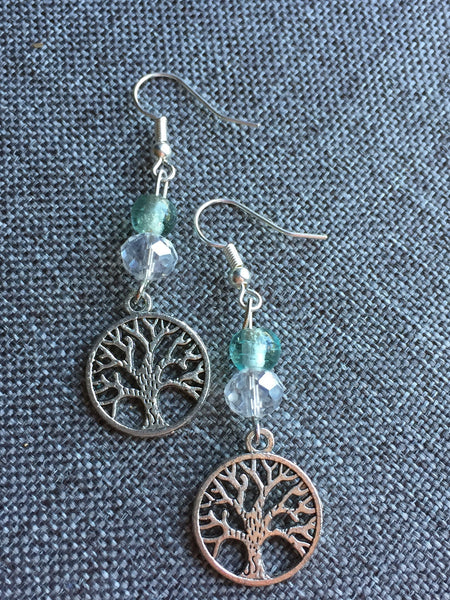 Boucles d’oreilles arbre de vie argent et billes verre aqua turquoise Bijoux Arbre de Vie - Symboles de Protection et d'Harmonie Comme un ange