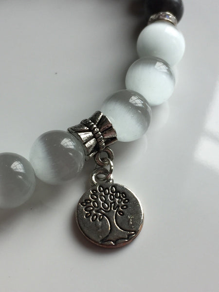 Bracelet breloque arbre de vie argent et bille de verre blanche Comme un ange