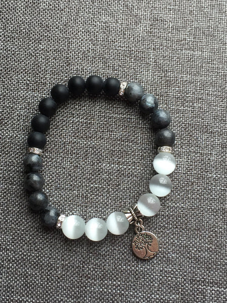 Bracelet breloque arbre de vie argent et bille de verre blanche Comme un ange