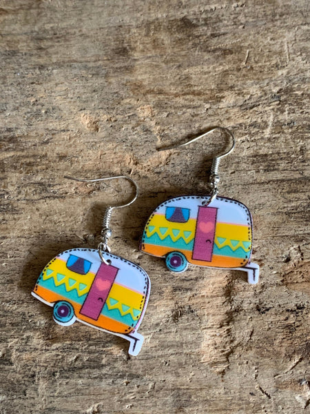 Boucles d’oreilles roulottes camping colorées Comme un ange