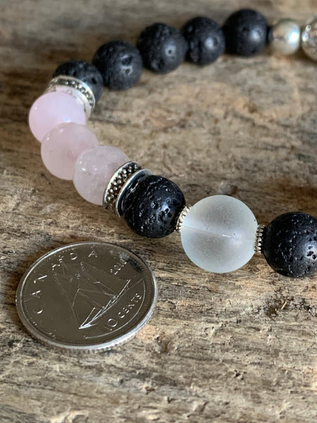 Bracelet pierre  et pierre de lave noir bijoux diffuseur aromathérapie Comme un ange