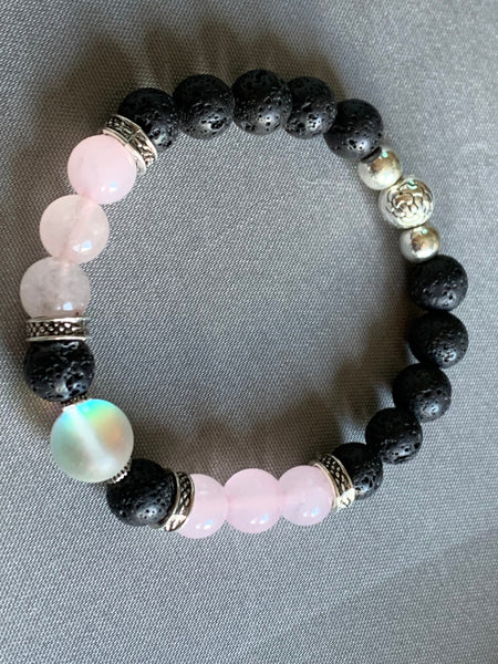Bracelet pierre  et pierre de lave noir bijoux diffuseur aromathérapie Comme un ange