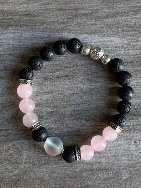 Bracelet pierre  et pierre de lave noir bijoux diffuseur aromathérapie Comme un ange