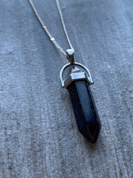 Collier pendule pierre noire sur chaîne délicate argent Comme un ange