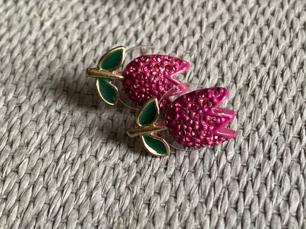 Boucles d’oreilles fleurs tulipes roses et vertes et alliage de métaux or