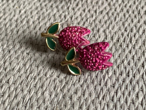 Boucles d’oreilles fleurs tulipes roses et vertes et alliage de métaux or Comme un ange