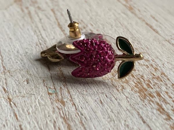 Boucles d’oreilles fleurs tulipes roses et vertes et alliage de métaux or Comme un ange