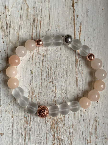 Bracelet élastique billes transparente de résine et billes rose gold Comme un ange