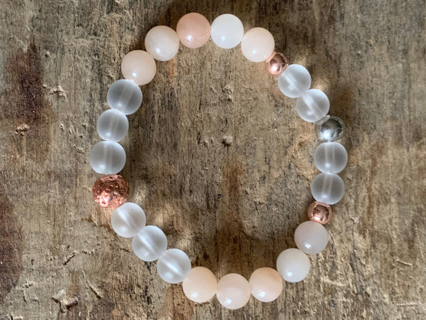 Bracelet élastique billes transparente de résine et billes rose gold Comme un ange