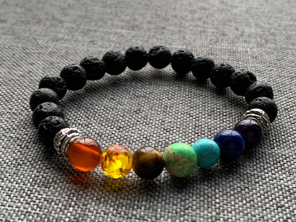 Bracelet élastique billes de verre arc-en-ciel chakras billes multicolore  pierre de lave bijoux diffuseur Comme un ange
