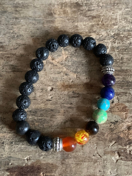 Bracelet élastique billes de verre arc-en-ciel chakras billes multicolore  pierre de lave bijoux diffuseur Comme un ange