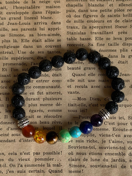 Bracelet élastique billes de verre arc-en-ciel chakras billes multicolore  pierre de lave bijoux diffuseur Comme un ange