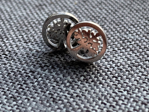 Boucles d’oreilles cabochon en stainless arbre de vie argent Comme un ange