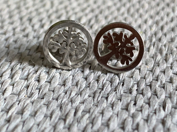 Boucles d’oreilles cabochon en stainless arbre de vie argent Comme un ange