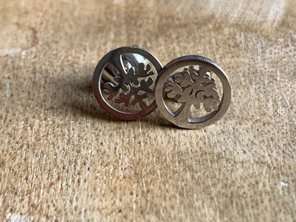 Boucles d’oreilles cabochon en stainless arbre de vie argent Comme un ange