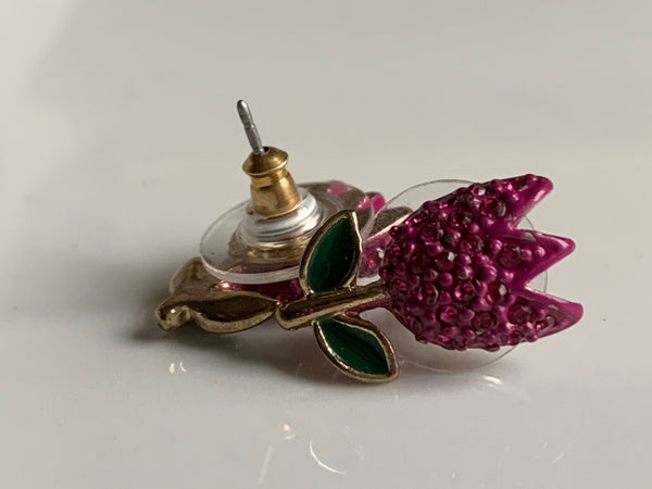 Boucles d’oreilles fleurs tulipes roses et vertes et alliage de métaux or Comme un ange