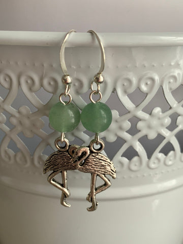 Flamingo Green earrings bo flamant rose pierre de jade verte Comme un ange